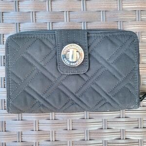 Vera Bradley Black Quilted Wallet Multi Functional Silver Clasp Zipper